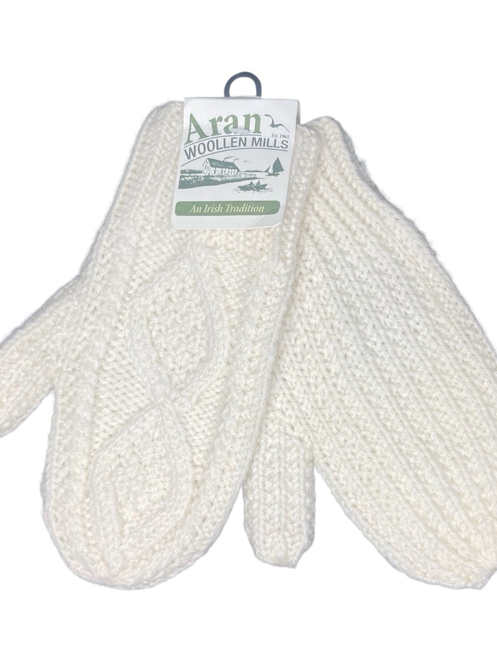 Aran Woollen Mills Irish Knit Mittens Womens Small Ivory NWT Cable Knit Gloves